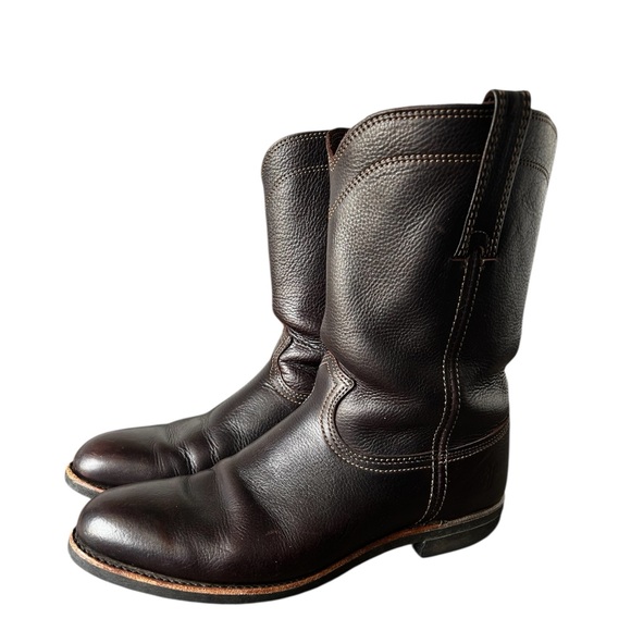 Frye Duke Roper Cowboy Boots Dark Brown Leather Pull On Oil Resistant Mens Sz 10 - Picture 14 of 16